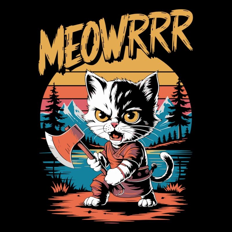 Fierce Viking Cat with Axe