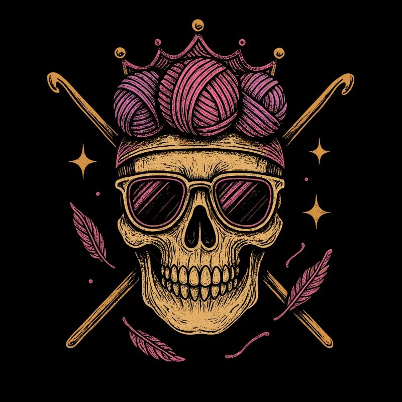 Strickender Schädel Mit Krone Und Sonnenbrille