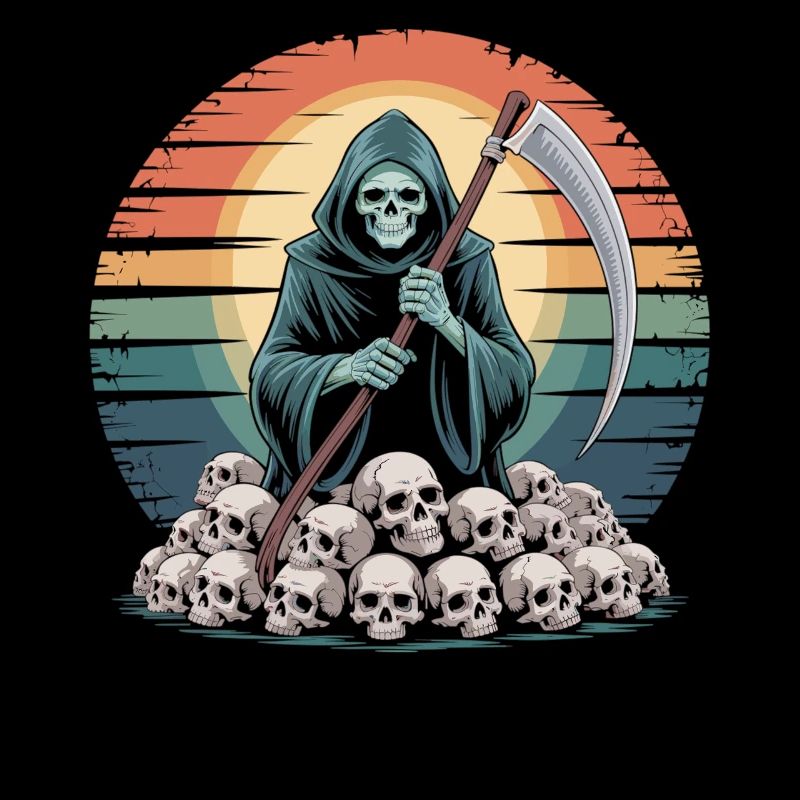 Sensenmann mit Schädeln – Dunkles Halloween Shirt