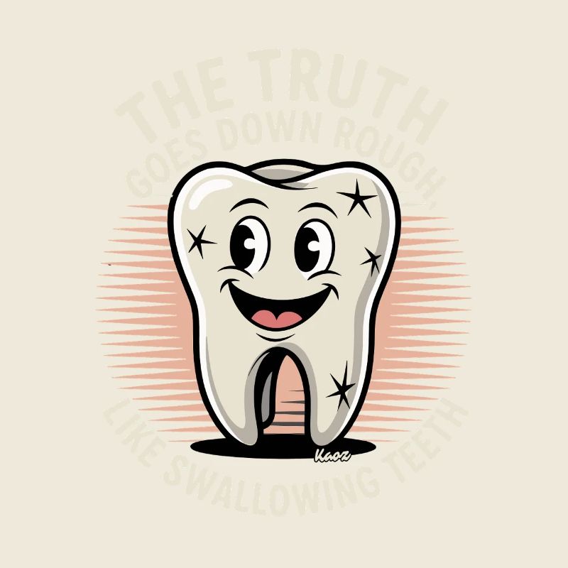 Laughing cartoon tooth with saying about truth