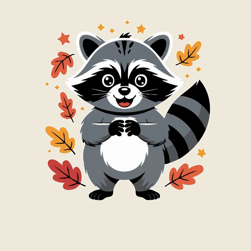 Verspielter Waschbär mit Herbstlaub