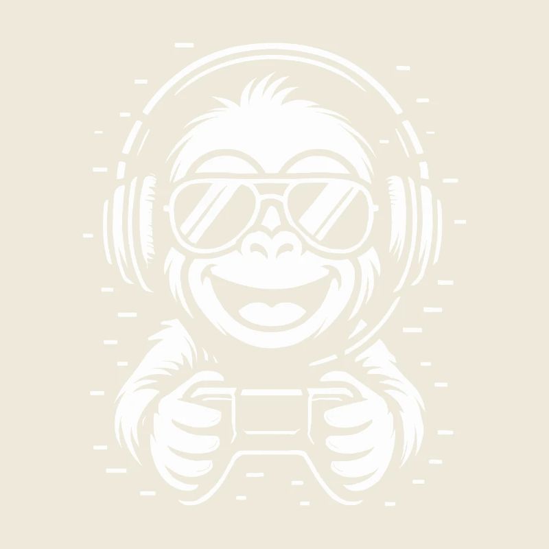 Cooler Affe mit Kopfhörern, Brille und Gamepad