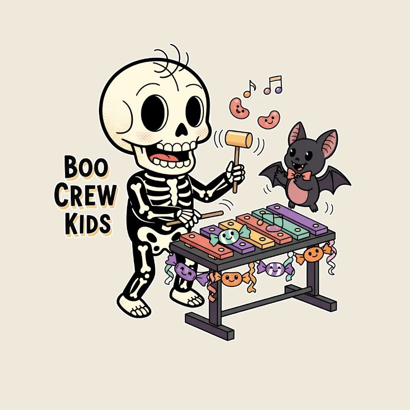 Skeleton with xylophone and bat