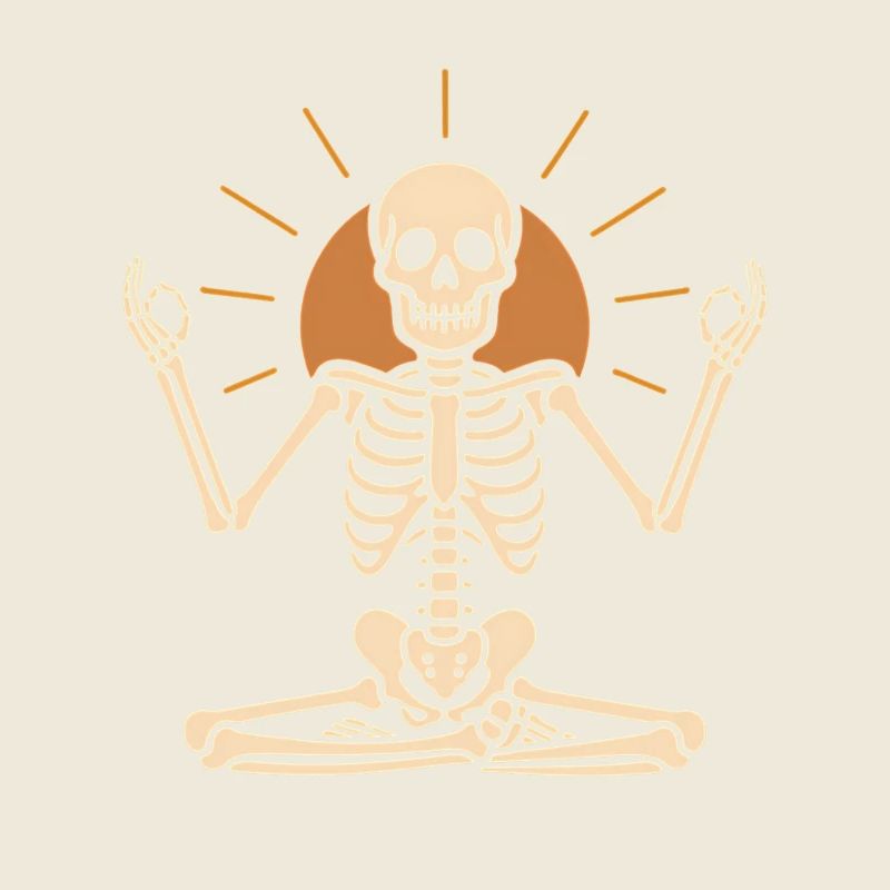 Meditating skeleton with sun circle