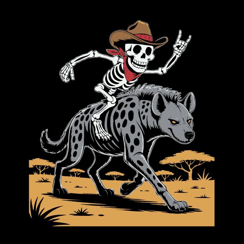 Skeleton on hyena in wild west style