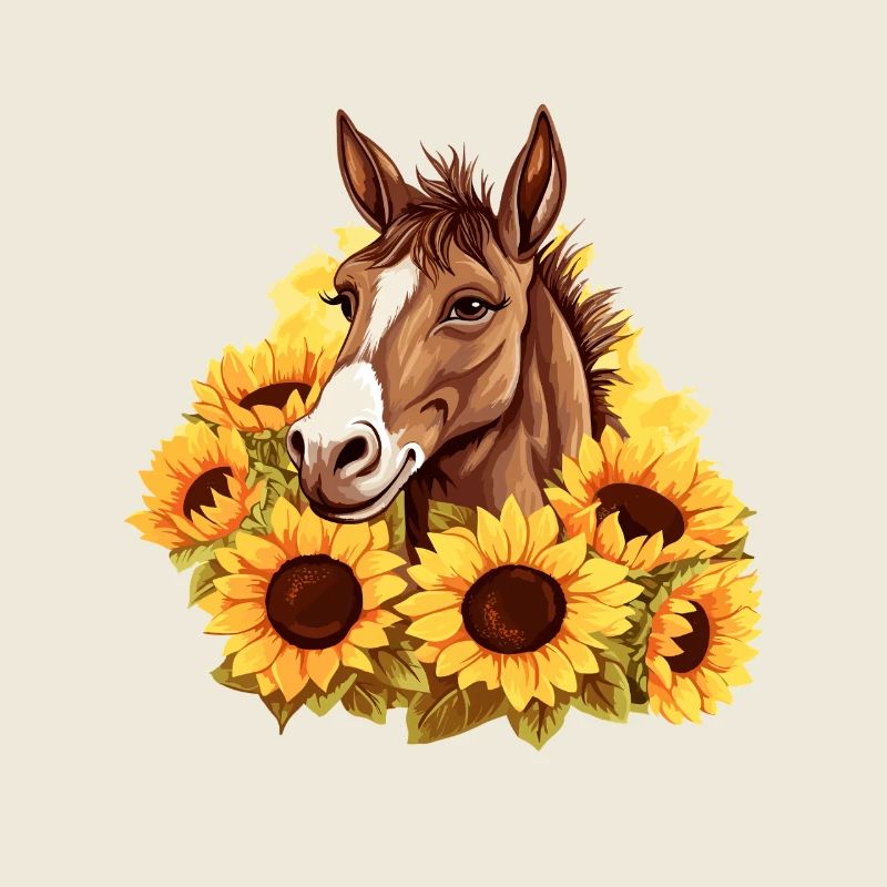 Cheval dans la mer de tournesols