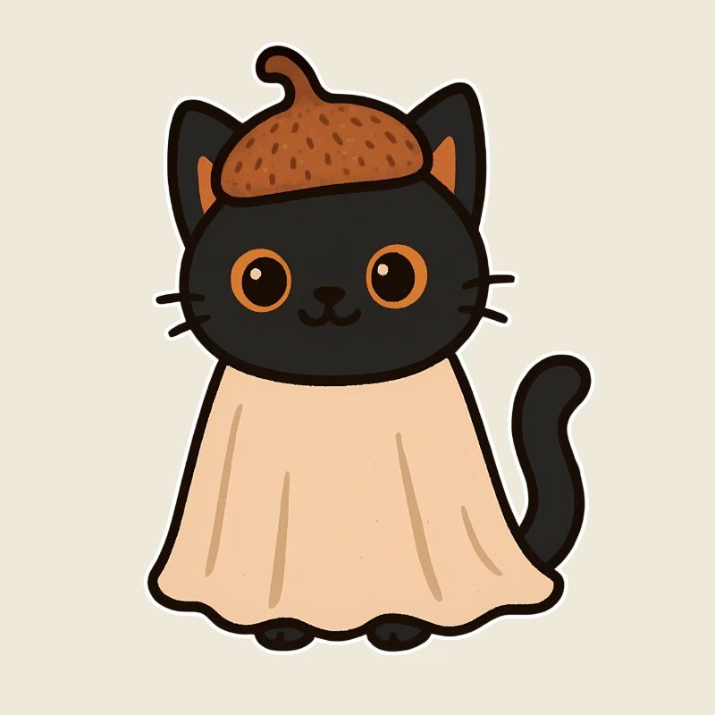 Kitten with acorn hat