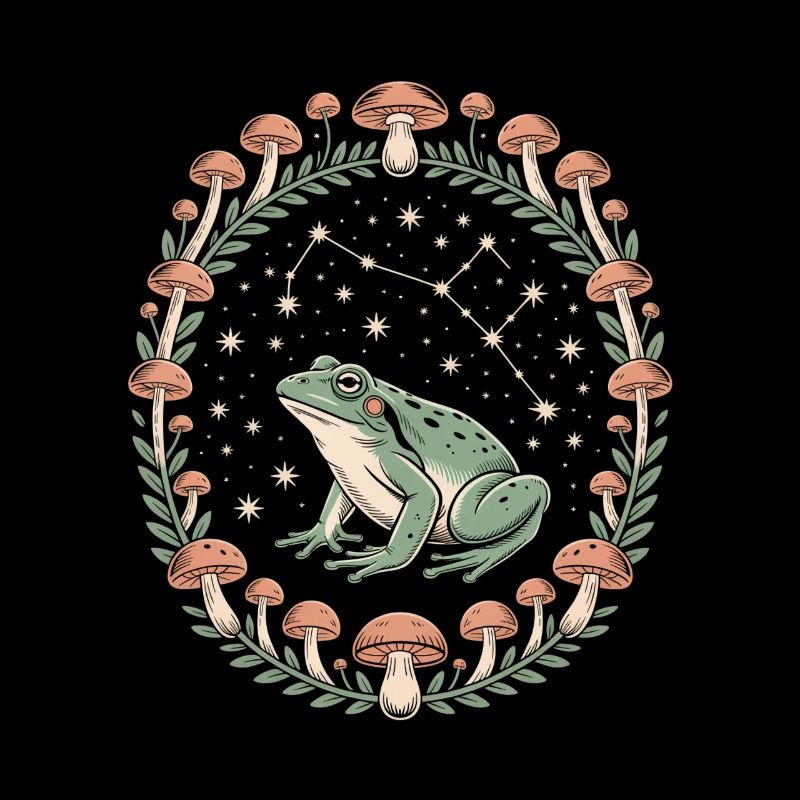 Frog and mushrooms starry sky