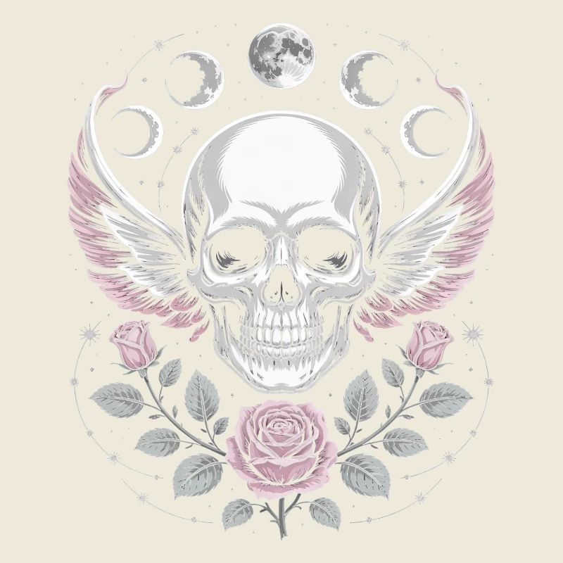 Gothic Skull with Moon Phases and Roses Design