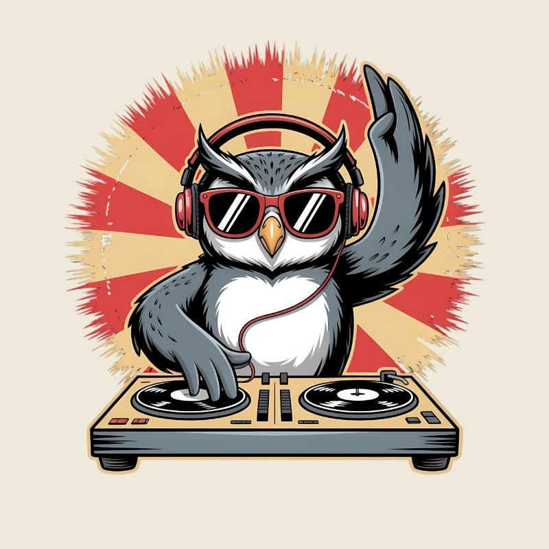 DJ Eule mit Turntables