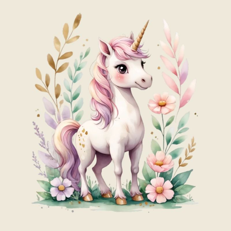 Licorne pastel avec cadre à fleurs