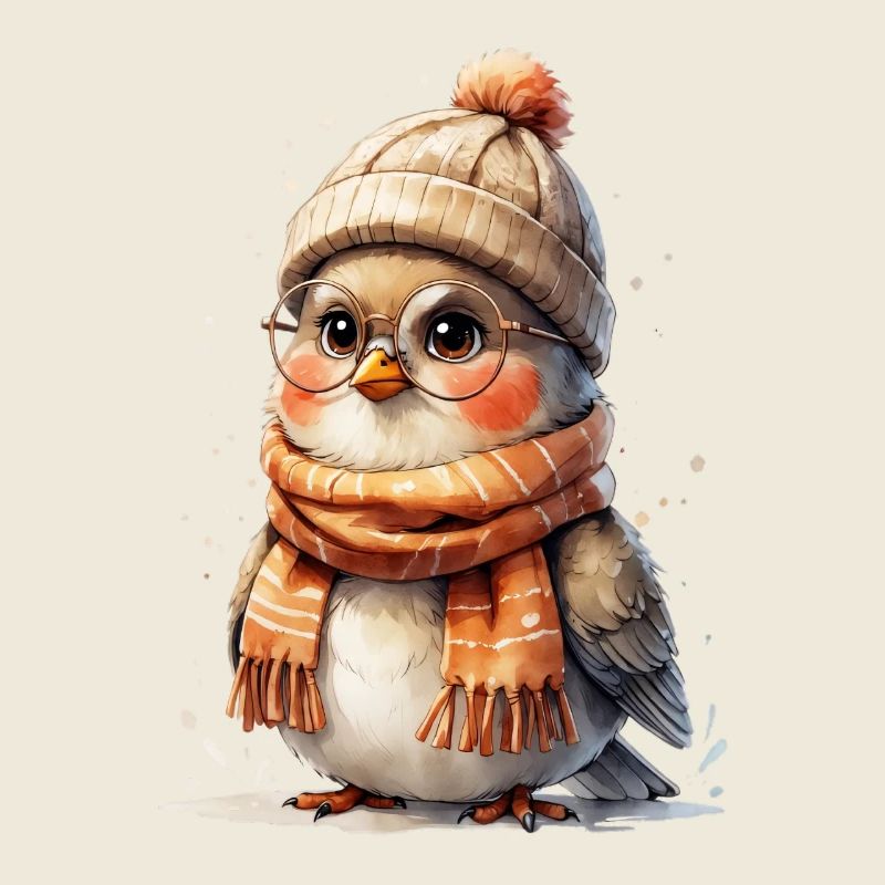 Winterhühnerchen mit Mütze und Schal
