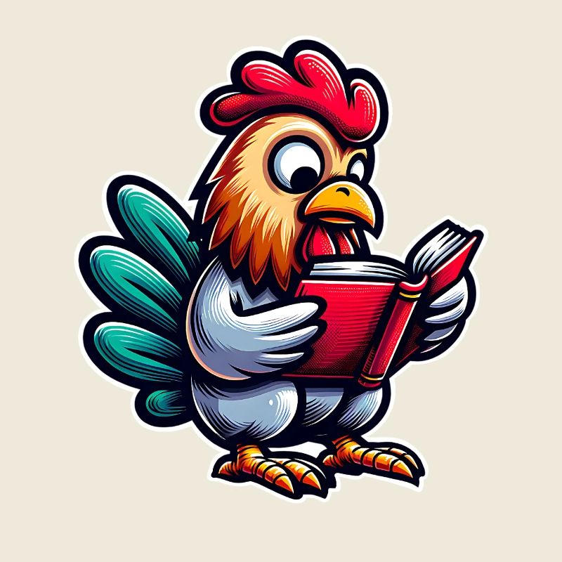 Reading rooster in comic style