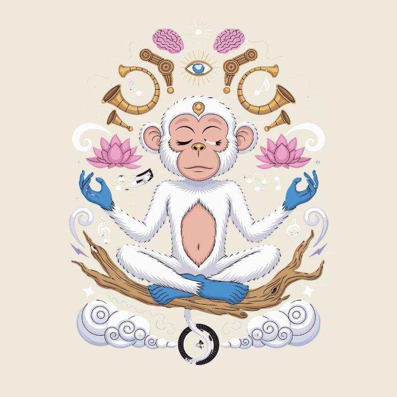 Meditating monkey with lotus bed and