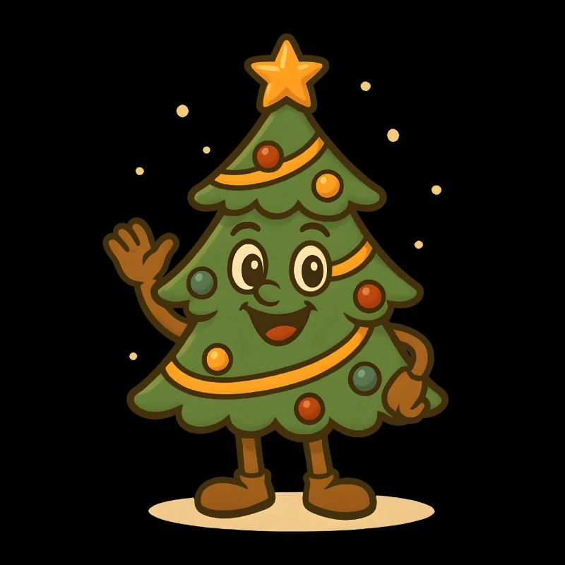 Fun Christmas Tree Cartoon Waving Design