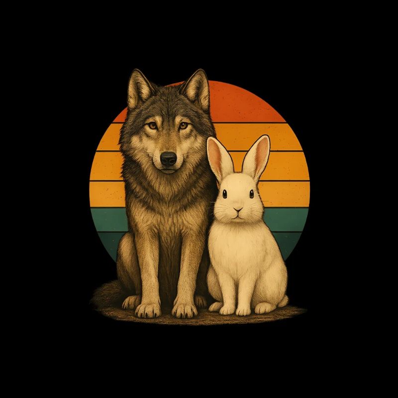 Wolf Kaninchen Retro Tierfreunde