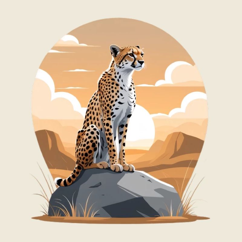 Cheetah in desert sunset