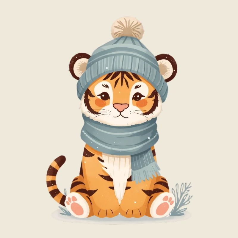 Wintertiger mit Mütze