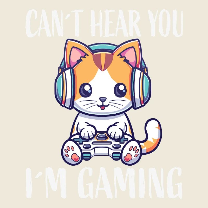 Kitten with headset while gaming