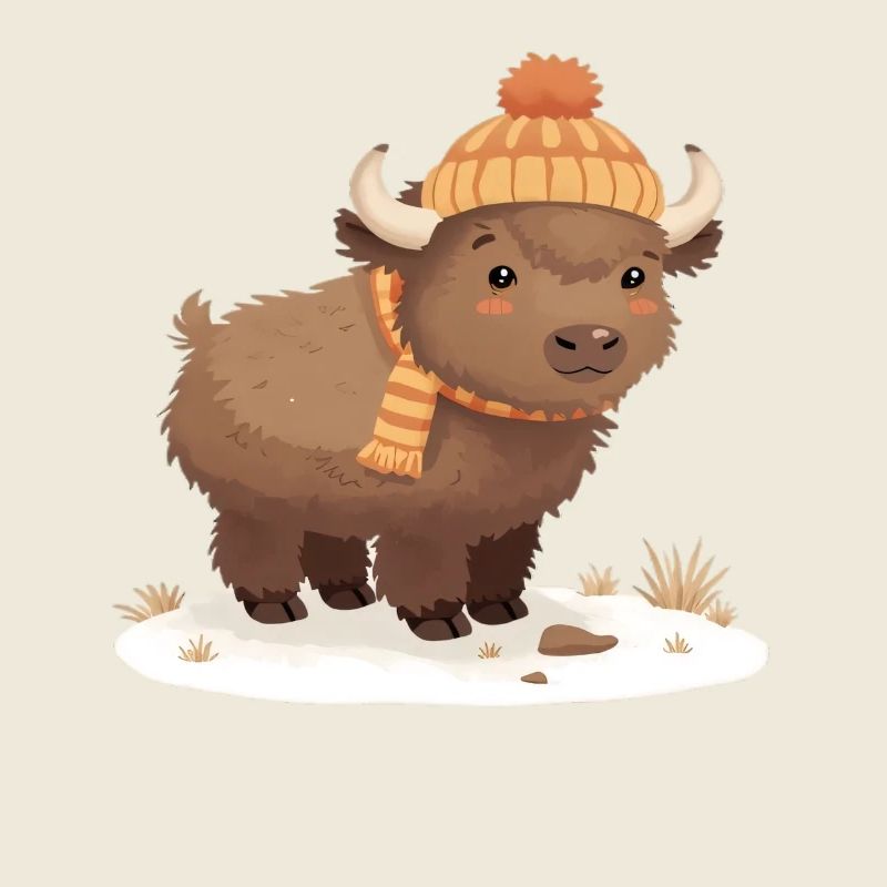 Winter bison with cap