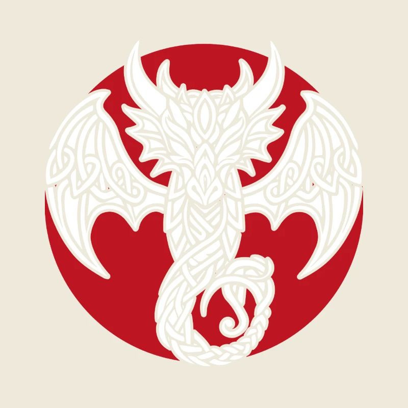 White Celtic Dragon on Red
