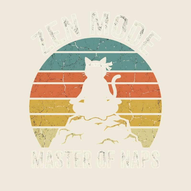  Zen Mode Master of Naps Funny Cat Retro Sunset
