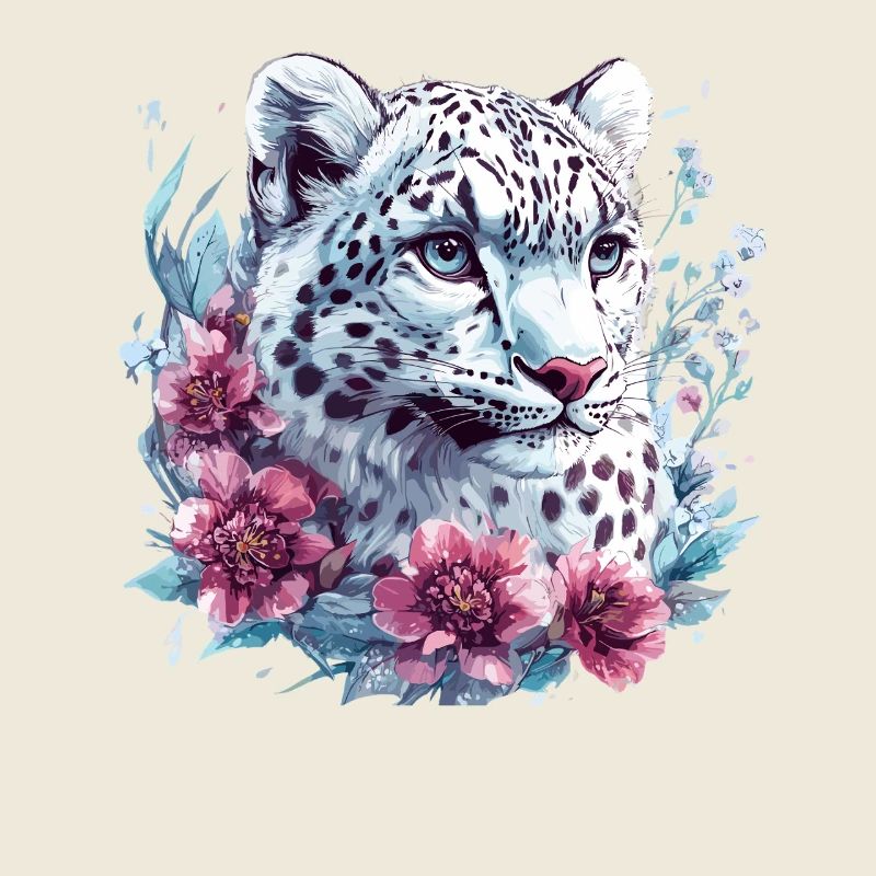 Leopardengesicht mit Blumenkranz