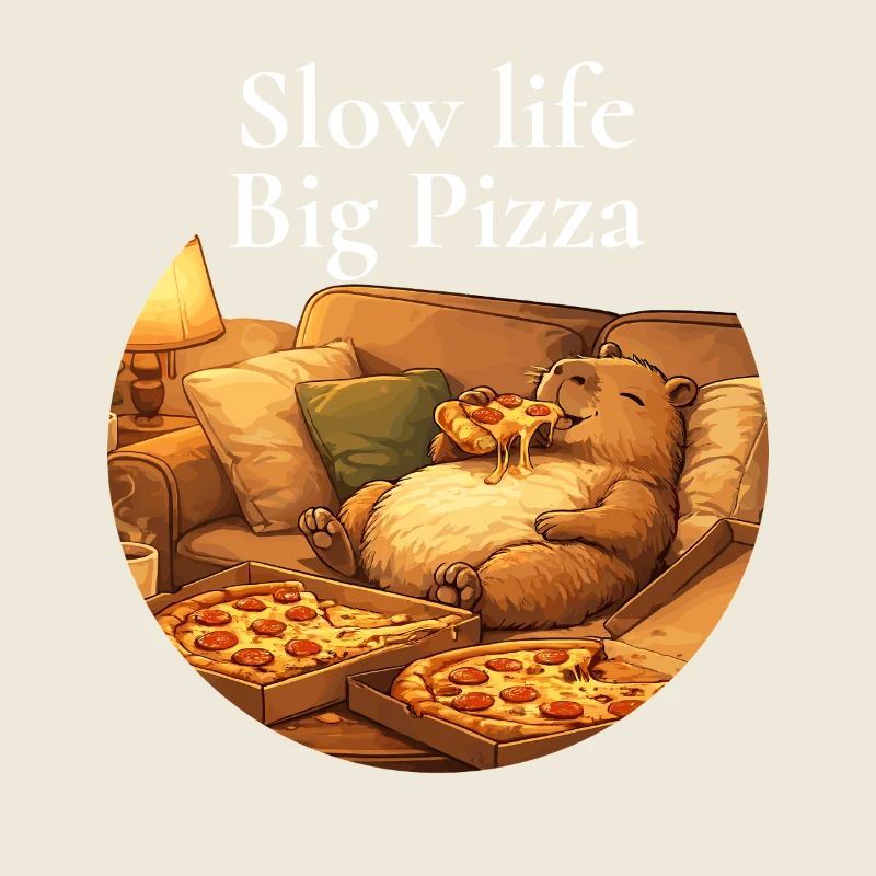 Capybara Pizza Sofa Cozy Relax Motif