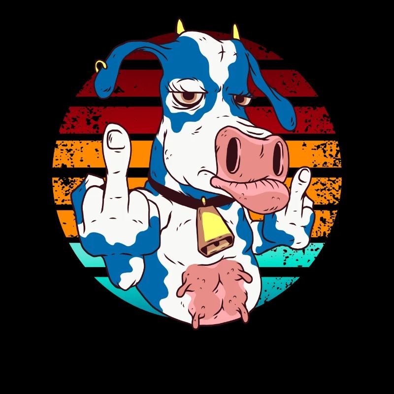 Kuh mit Mittelfinger im Regenbogen