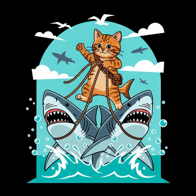Chatons sur des aventures de requins