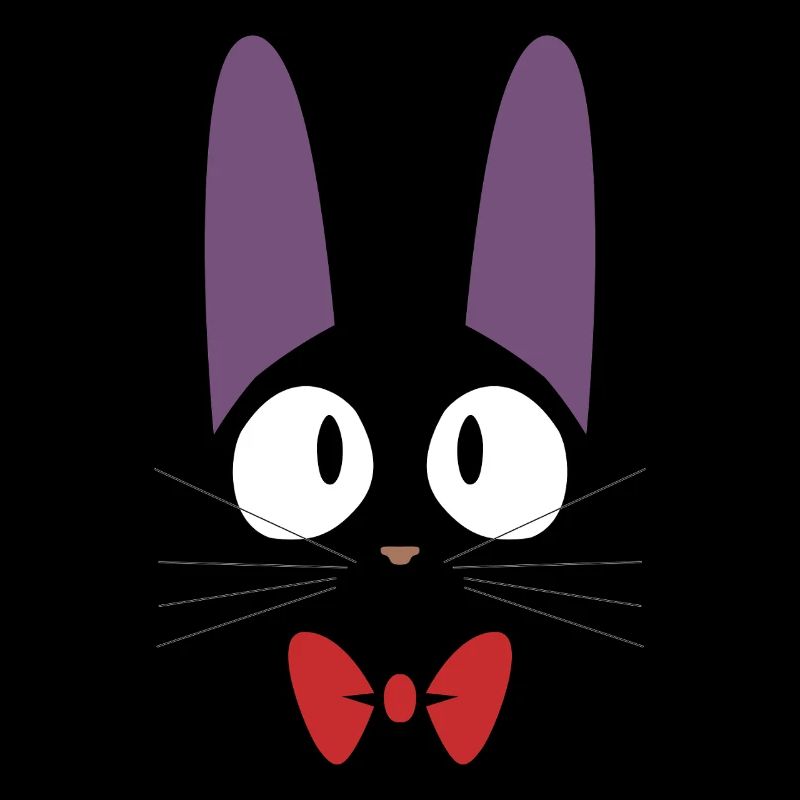 Chat Jiji noir mignon avec nœud papillon rouge