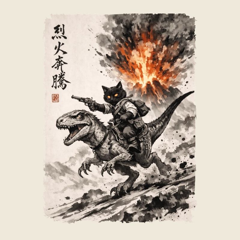 Katze, Dinosaurier, Vulkan, Vulkanausbruch, Anime