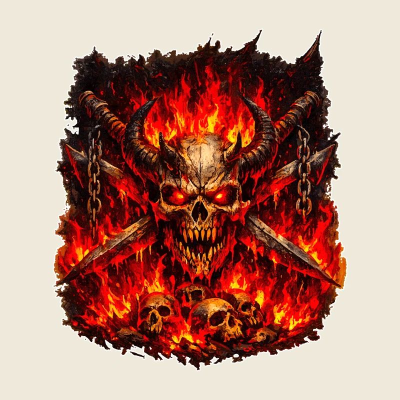 Fire Skull with Horns