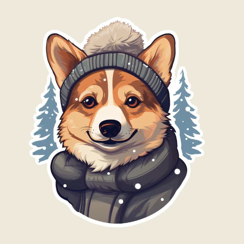 Welsh Corgi avec chapeau et veste dans la neige