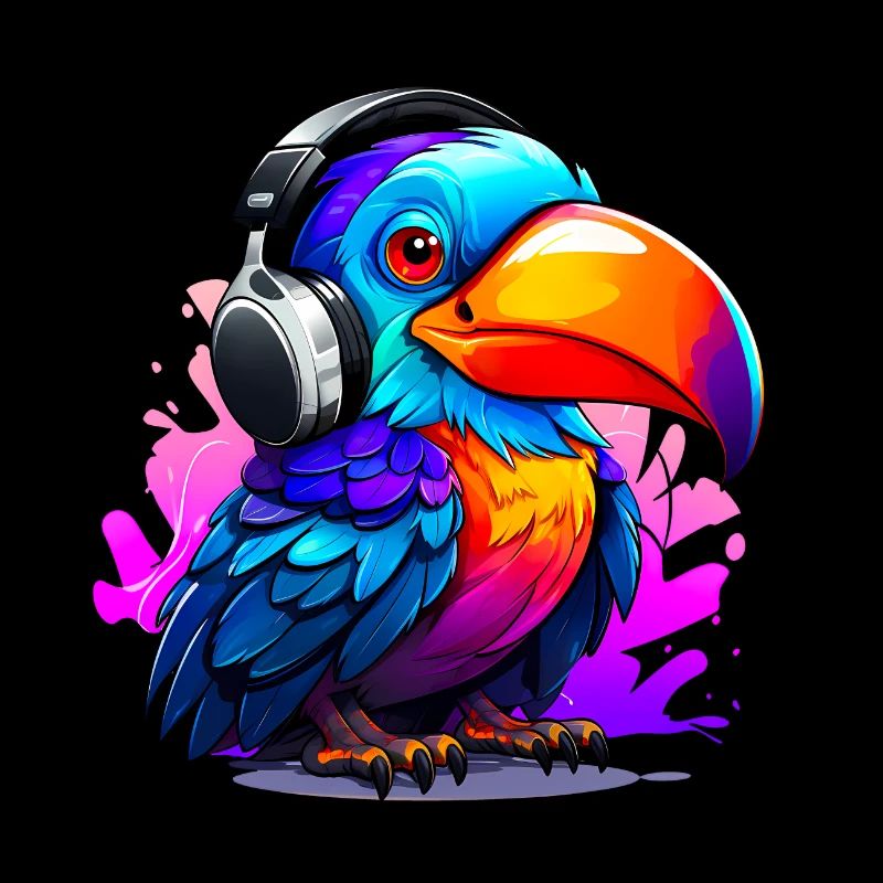 Toucan cartoony avec écouteurs