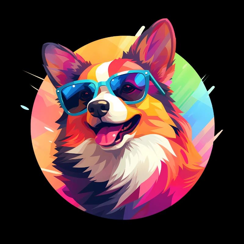 bunter Corgi mit Sonnenbrille