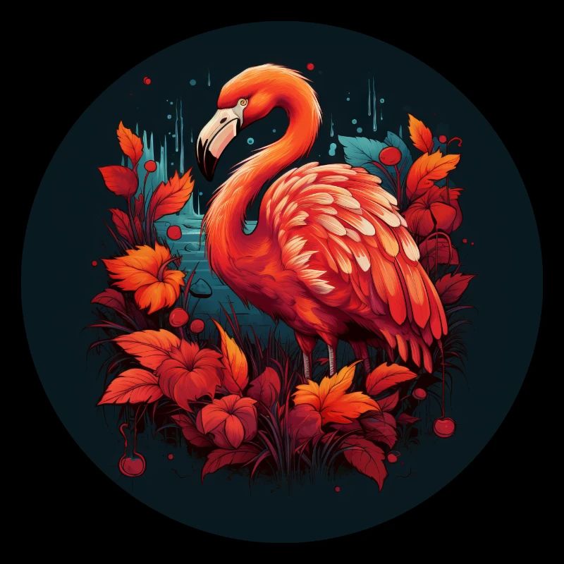 Flamant rose dans les feuilles d’automne