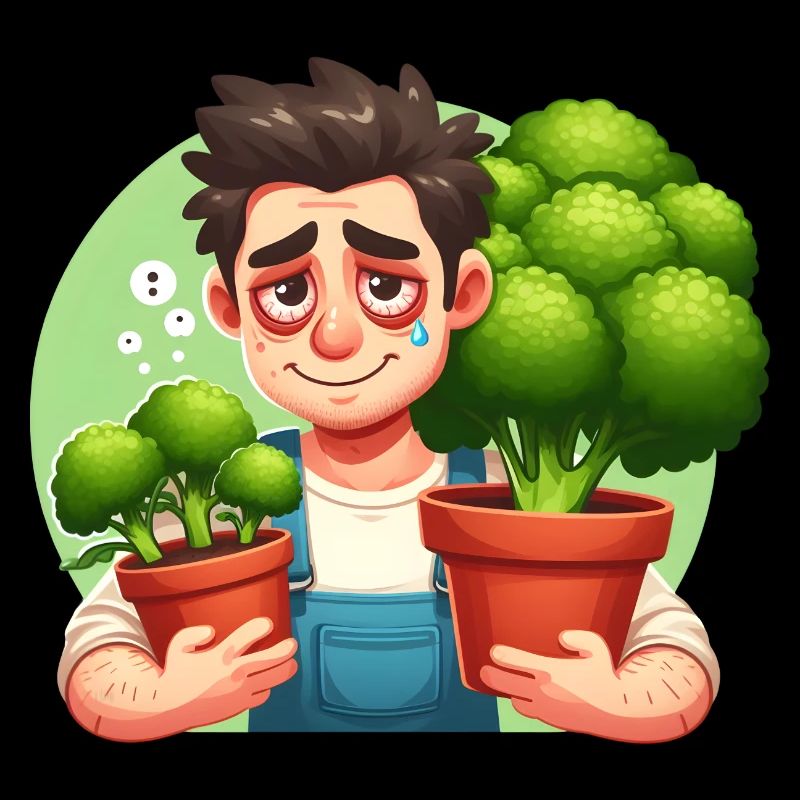 Exhausted gardener with broccoli