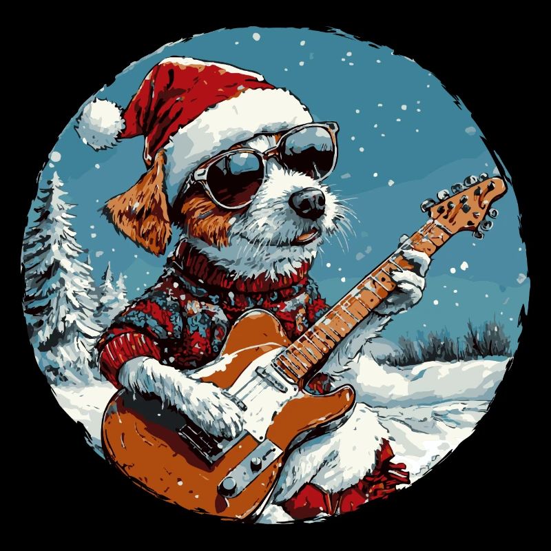 Jack Russel Terrier Chien Guitare de Noël