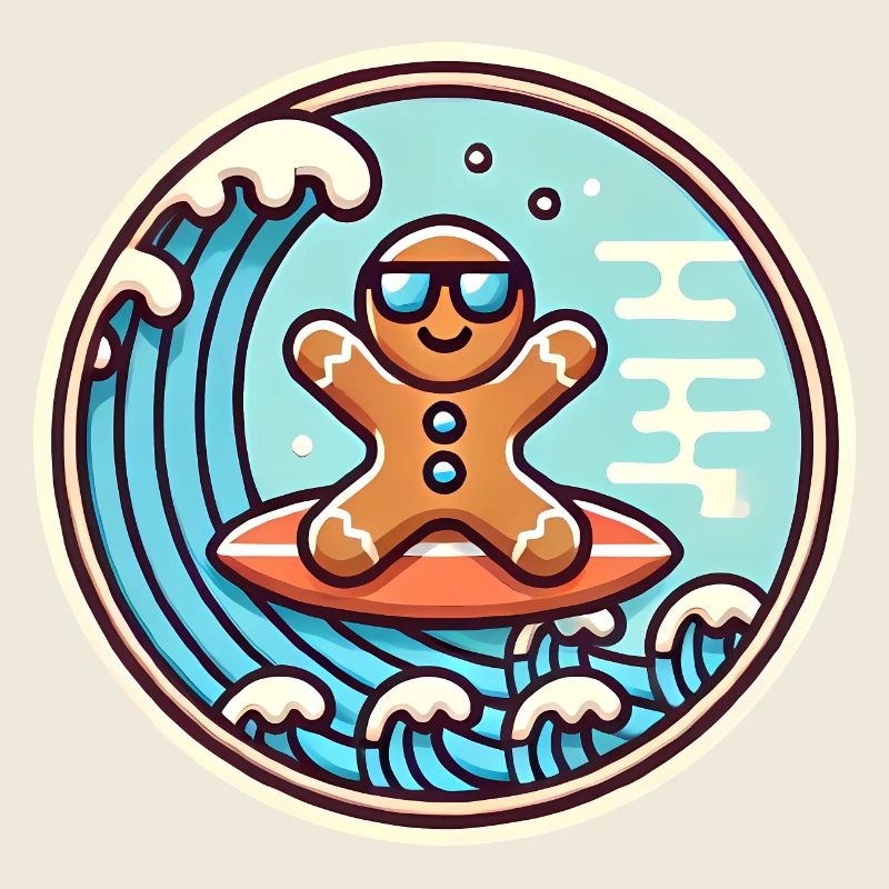 Surfing Gingerbread Wave Badge