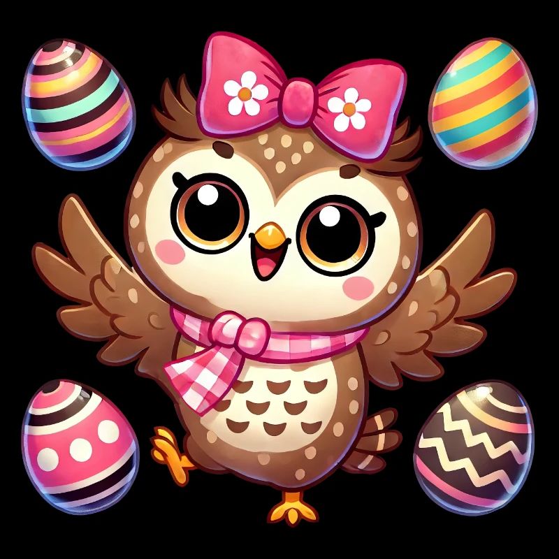 Hibou jongle oeufs de Pâques coloré fun