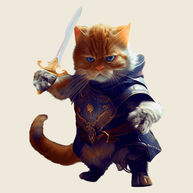 Chat en tant que chevalier avec une épée en tant que combattant courageux