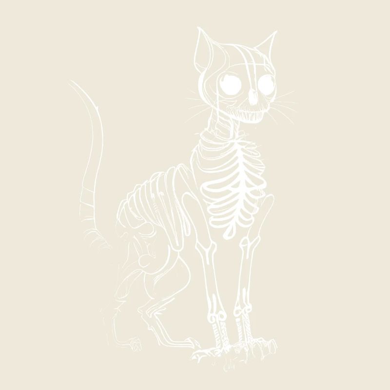 Creepy Adorable Cartoon Cat Skeleton
