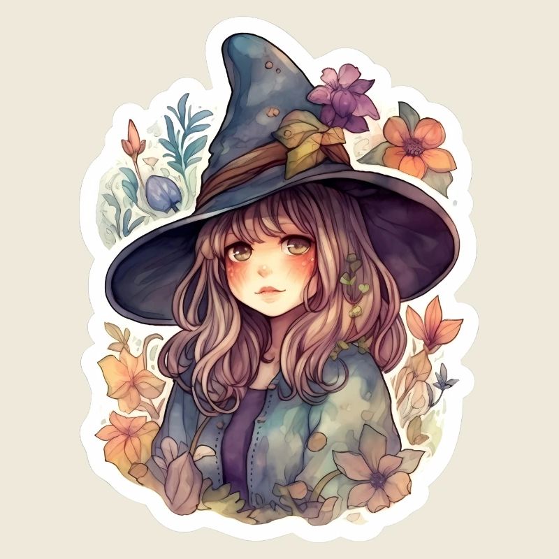 Cute witch framed by flowers