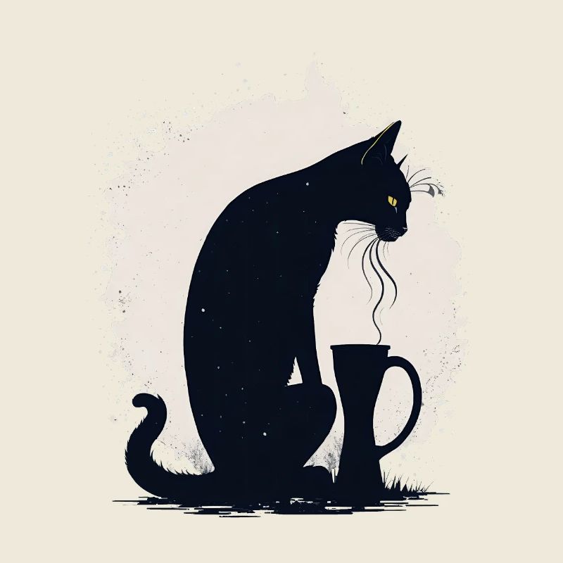 Black cat with coffee cup