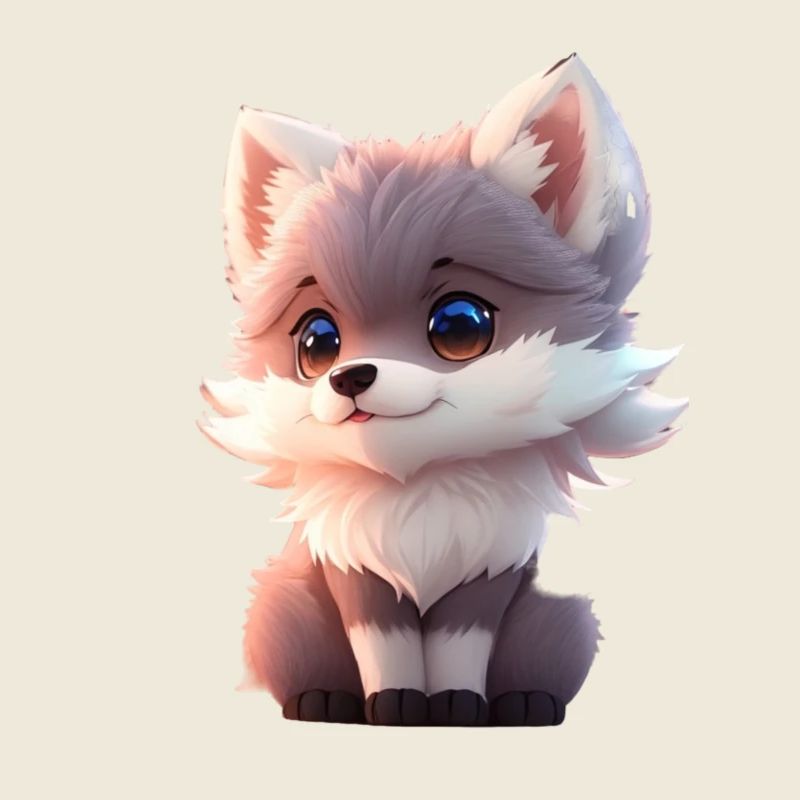 Mignon minuscule hyperréaliste anime Wolf Tee, animal de compagnie
