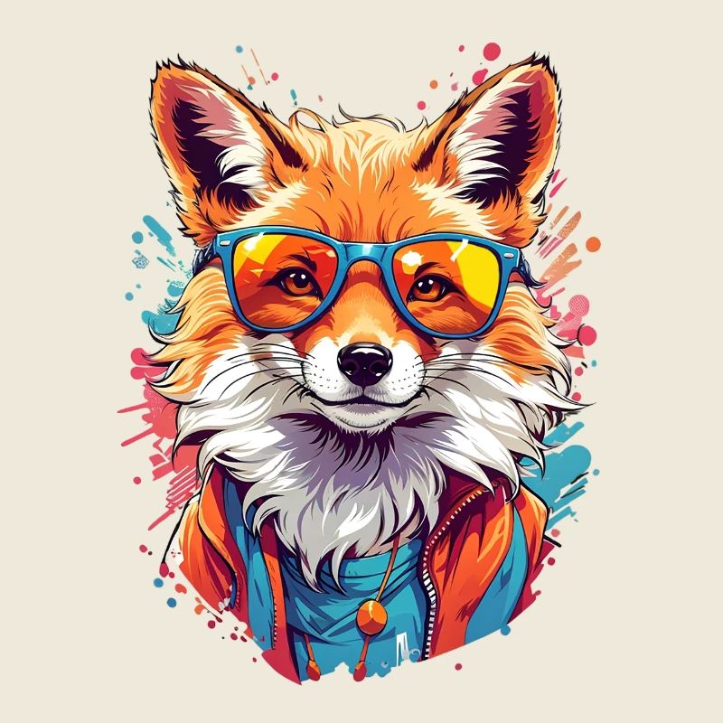 Cool Colourful Fox in Glasses