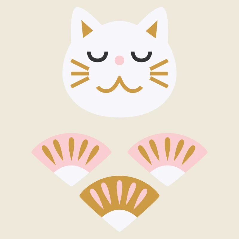 Chat japonais avec éventails L blanc
