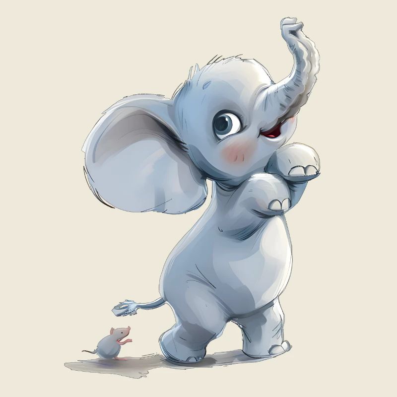 Little funny elephant with mouse
