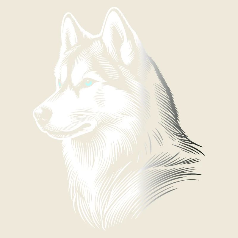 Huskykopf, schwarz-weiß, Hundeschlitten